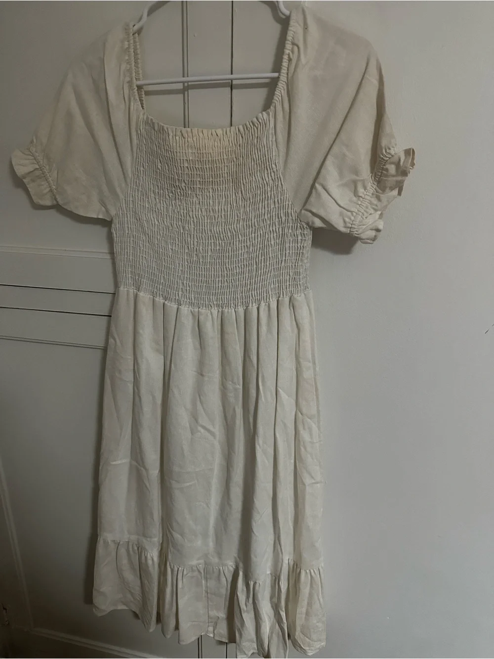 Kaileigh Cream Smocked Dress with Puff Sleeves